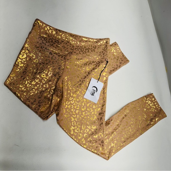 NWT Zyia Active Gold Leopard Light N Tight Hi-Rise 7/8 Legging Women’s Size 8-10 - Picture 2 of 10